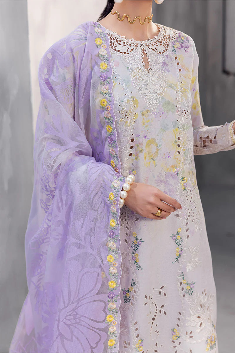 Model wearing soft lilac Ayreen from Mushq La Toscana Casual Pret '25, Pakistani luxury pret and Pakistani clothes online in UK.