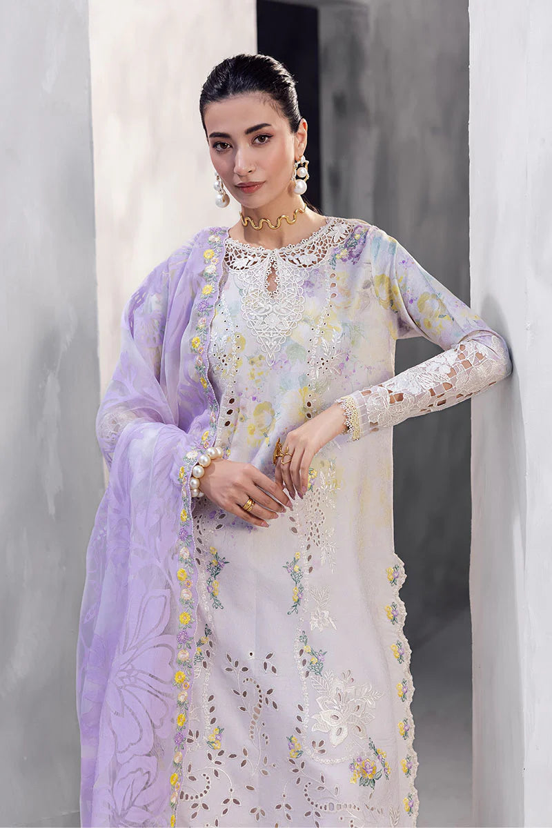 Model wearing soft lilac Ayreen from Mushq La Toscana Casual Pret '25, Pakistani luxury pret and Pakistani clothes online in UK.