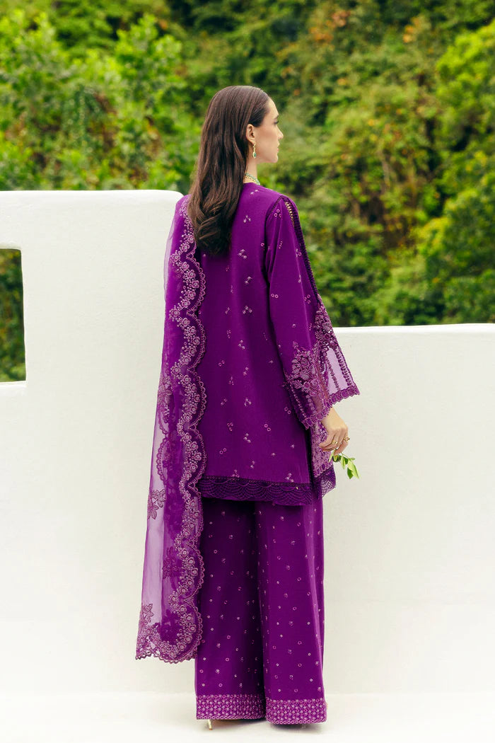 Model wearing deep purple Saira Rizwan ETOILE SREP02-25 from Sajri Eid Pret '25, Pakistani luxury pret, shop Pakistani clothes online in UK.