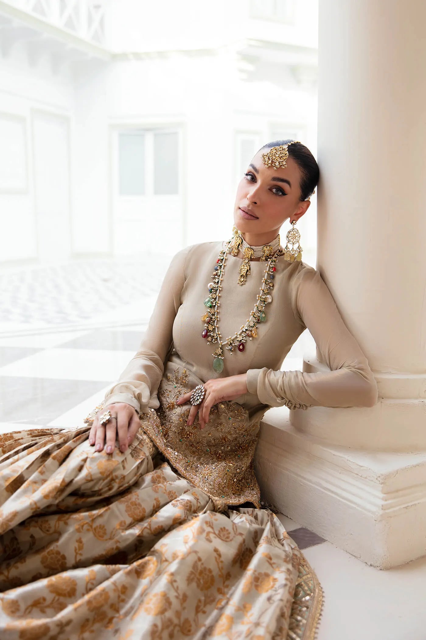 Model wearing Symphony's MAJESTIC OPULENCE , an equisite mold by Musferah Saad UK, Pakistani Clothes UK.