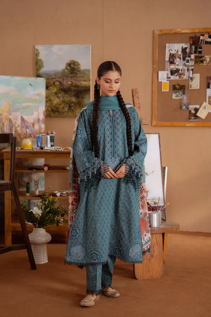 Model wearing teal SEREN-B-SRL25-08 from Saira Rizwan Laneem SS/25, perfect for Pakistani luxury pret and Pakistani clothes online in UK.