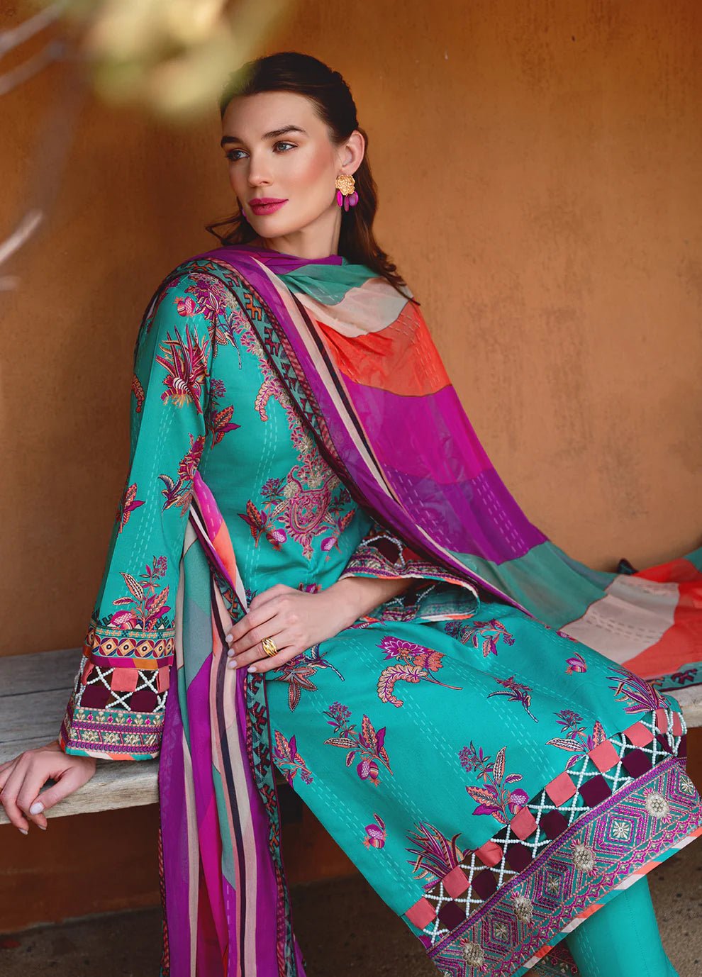 Model wearing Gulaal Enchanted Garden 24 ALMERIA GL - L - 24V2 - 01 dress, Pakistani clothes online in UK.