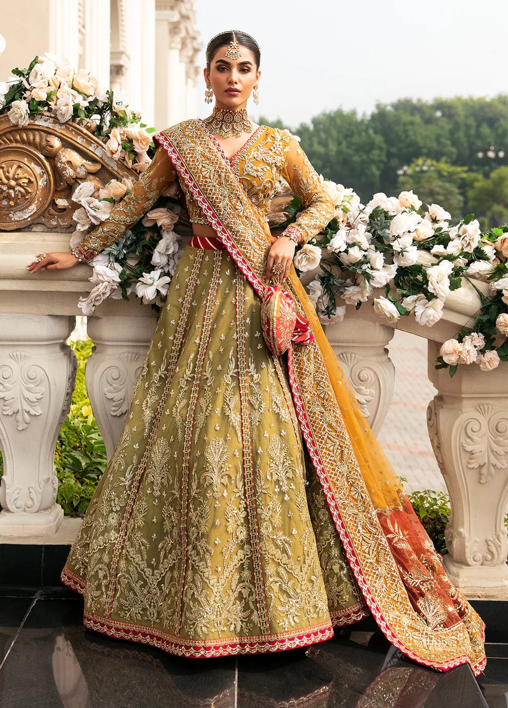 Model in Gulaal UK Diya dress, Pakistani clothes UK, from the Unstitched Wedding Collection ‘23.