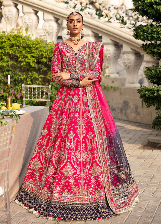 Model in vibrant NUHA dress by Gulaal UK, Pakistani wedding collection '23.