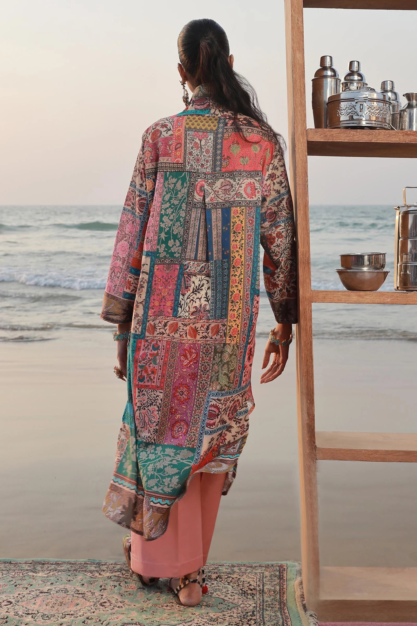 "Model in vibrant Sana Safinaz H241 - 014A - 2C dress, perfect for Pakistani fashion in the UK."