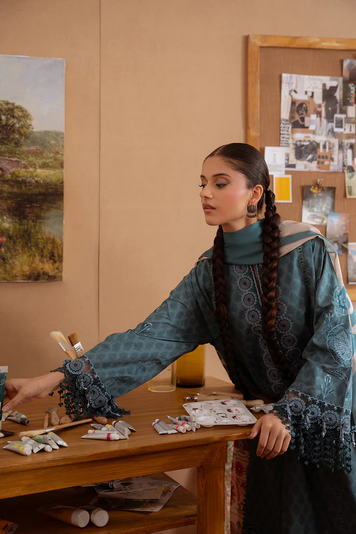 Model wearing teal SEREN-B-SRL25-08 from Saira Rizwan Laneem SS/25, perfect for Pakistani luxury pret and Pakistani clothes online in UK.