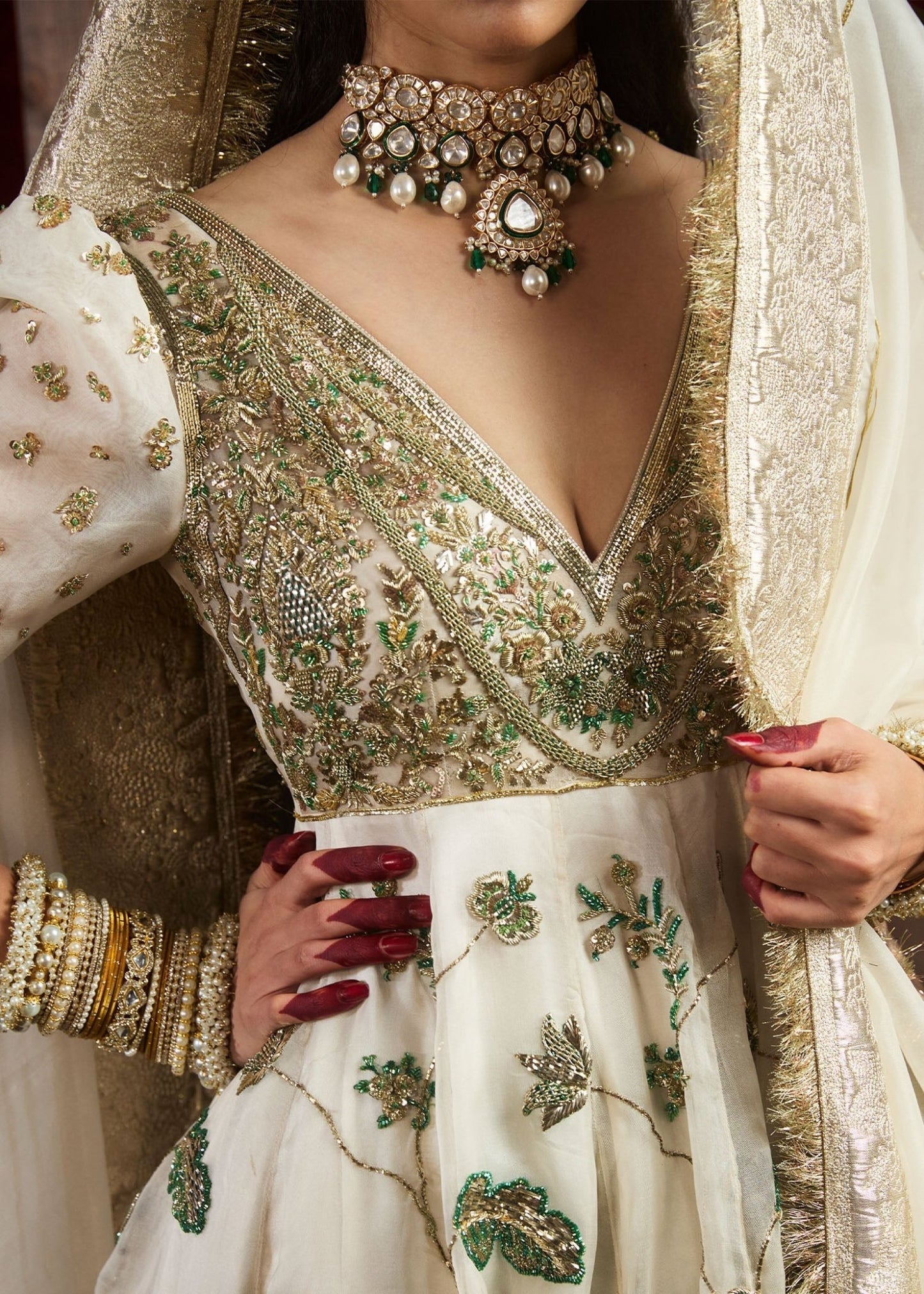 Model wearing Aaj from Hussain Rehar's Bridal Couture '24, exuding luxury bridal elegance. Pakistani clothes online in UK.