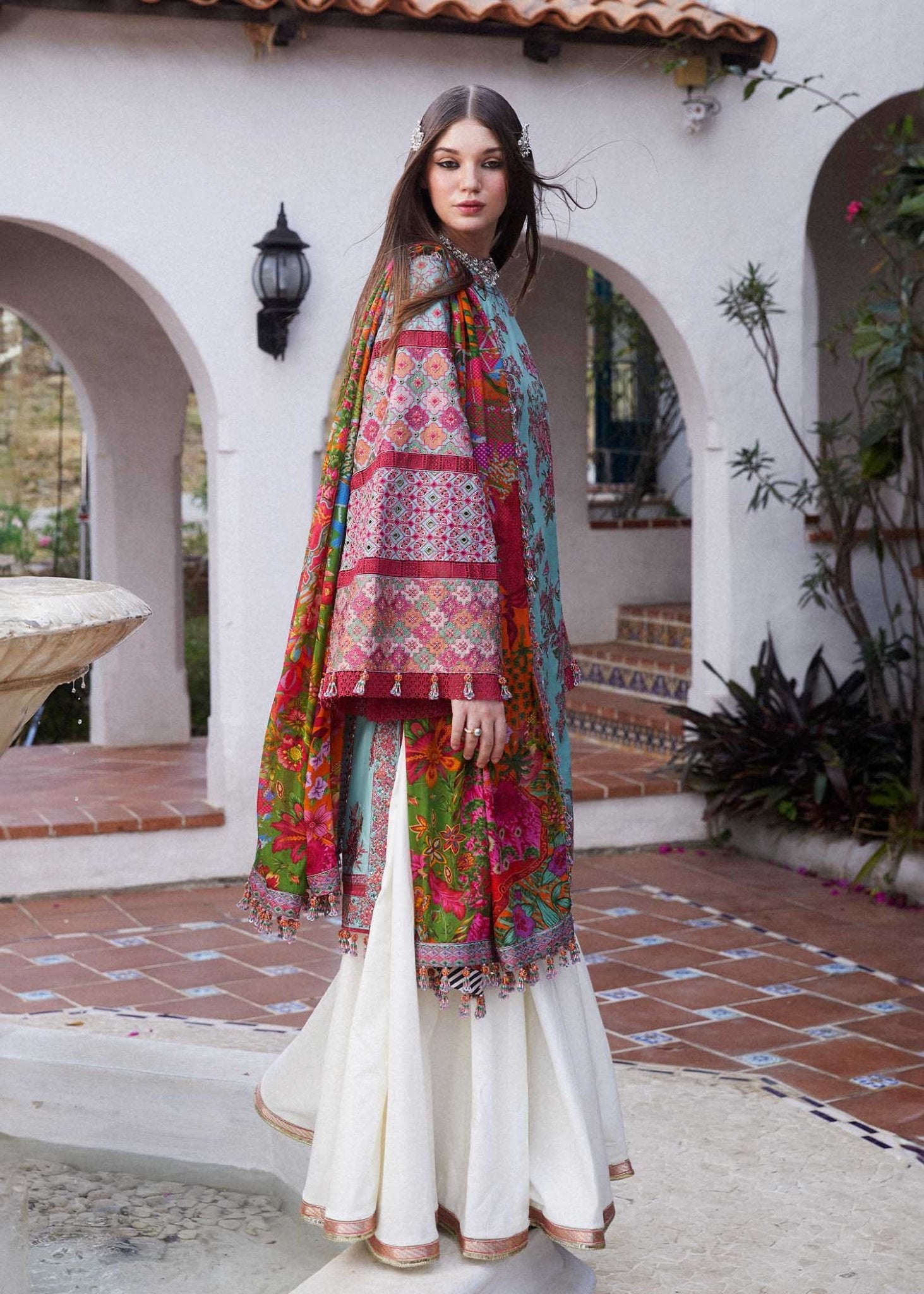 Discover FLORET from Hussain Rehar's Eid Luxury Lawn SS/24. Shop Pakistani clothes online in the UK at Signature Labels for vibrant elegance and nostalgic charm.