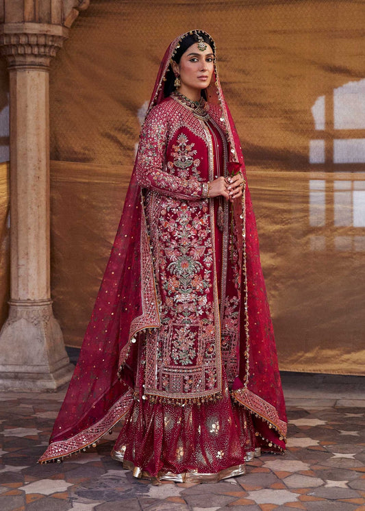 Elegant Hussain Rehar Gulal bridal dress, ornate design, perfect for Pakistani wedding attire in the UK.