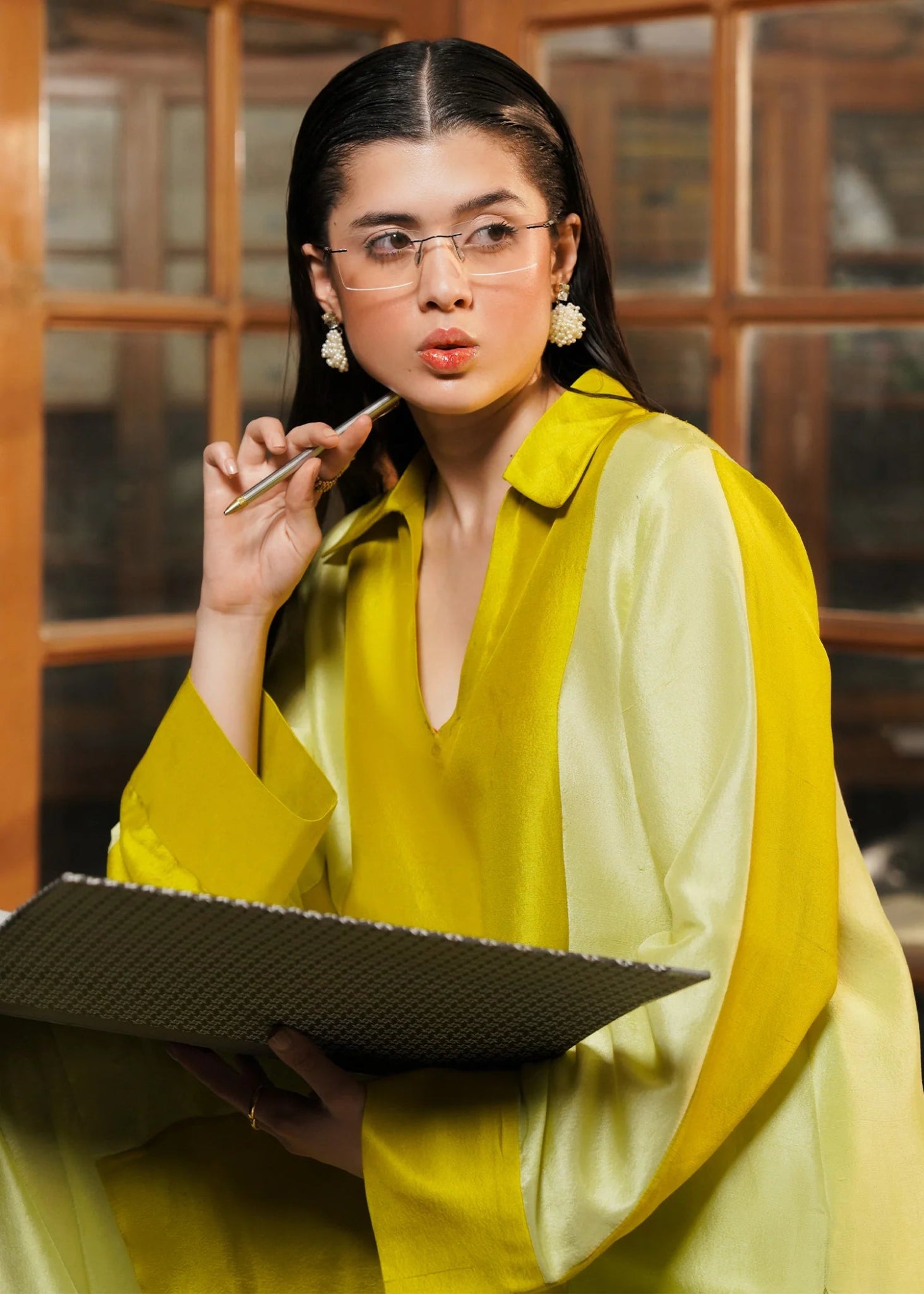 Model wearing Ausmas dress from Hussain Rehar's Pay Day Vol. IV collection. Explore Hussain Rehar and Pakistani clothes online in UK at Signature Labels.