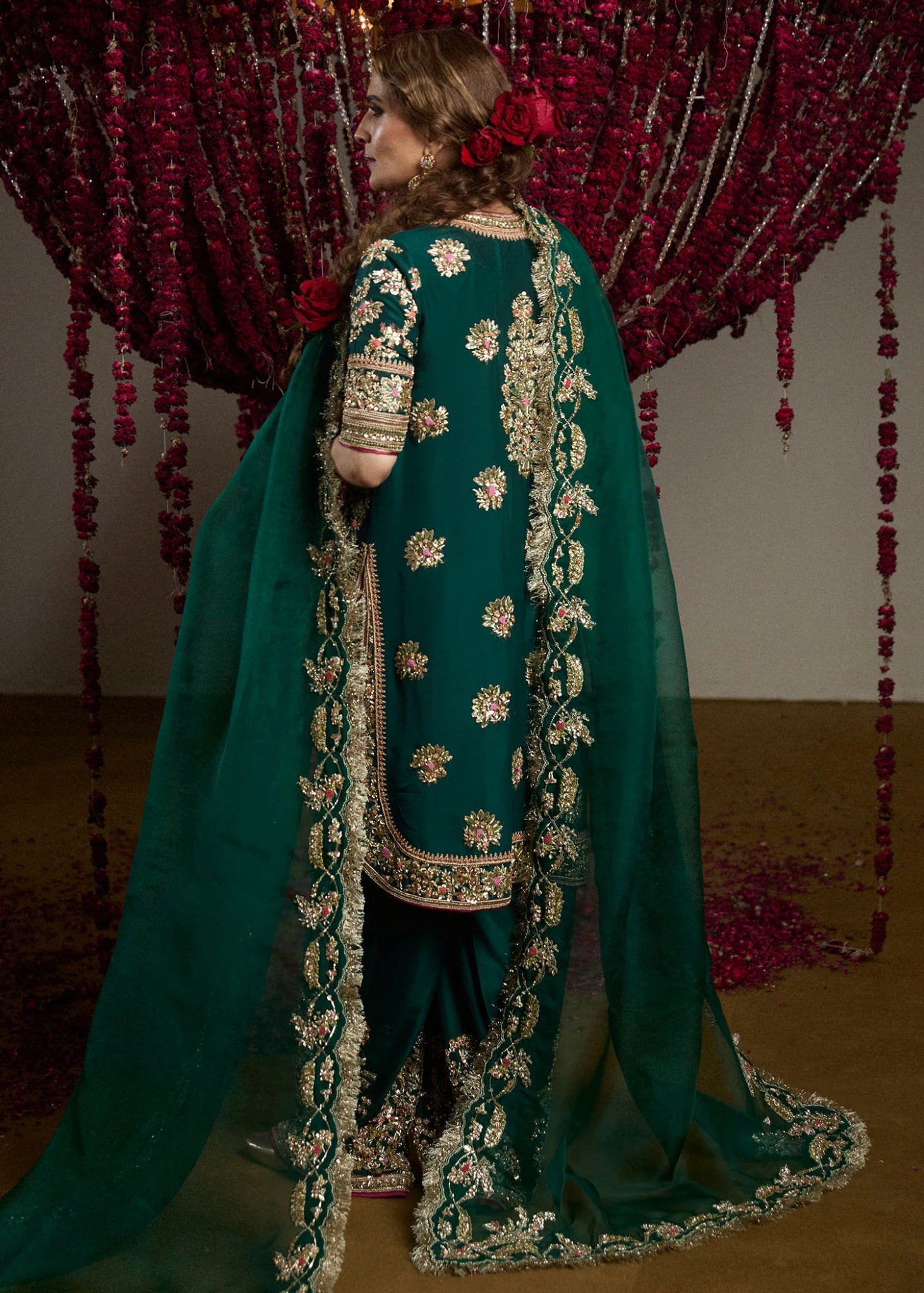 Model wearing Mayle from Hussain Rehar's Rehar Nagar Bridals '24, embodying elegant bridal fashion. Pakistani clothes online in UK.