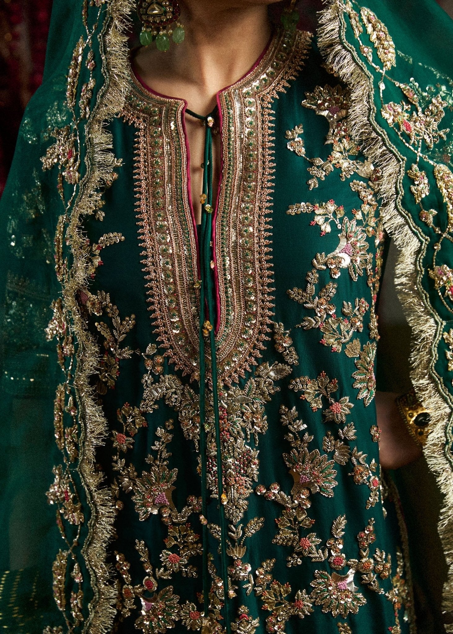 Model wearing Mayle from Hussain Rehar's Rehar Nagar Bridals '24, embodying elegant bridal fashion. Pakistani clothes online in UK.