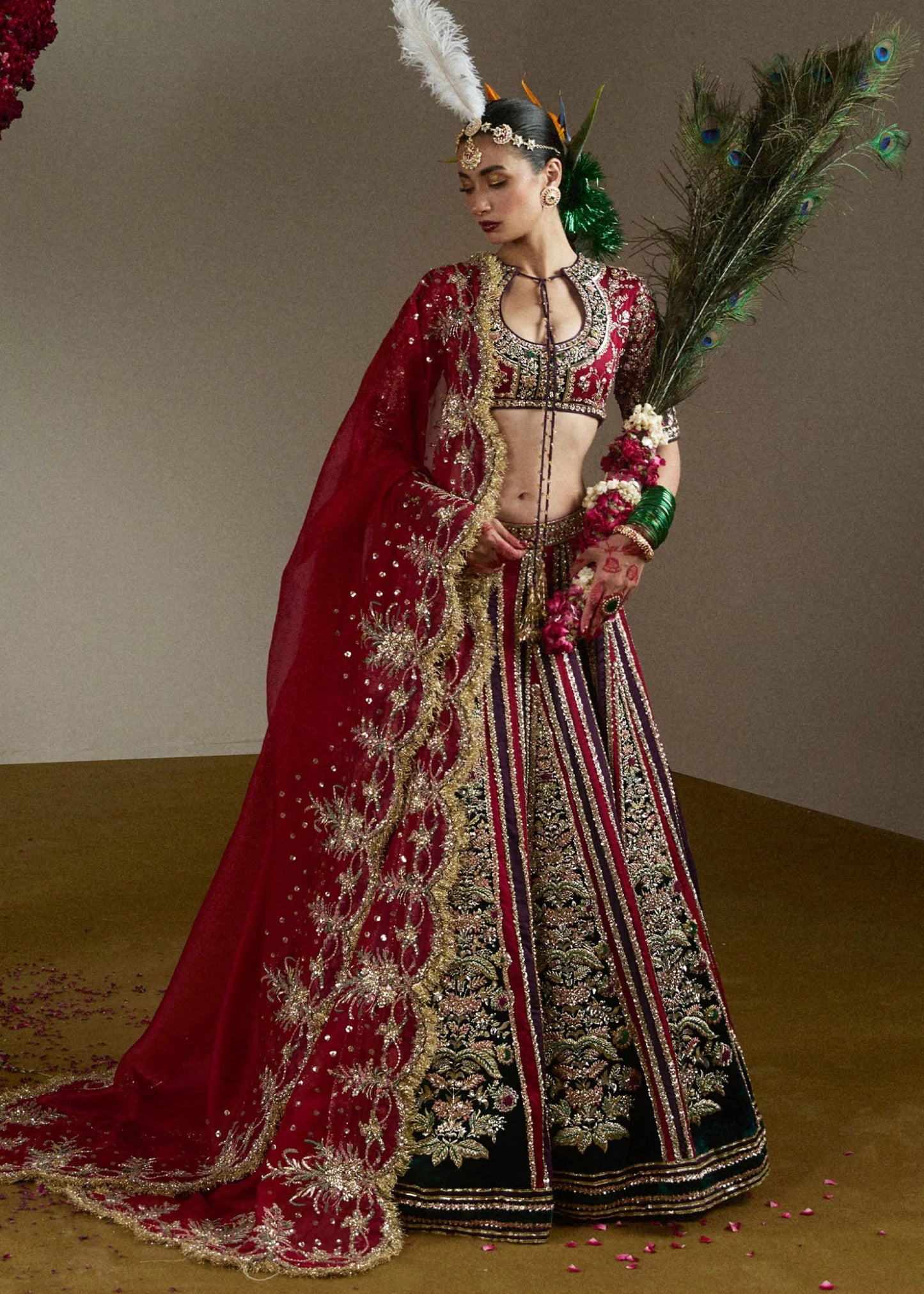 Model wearing Mushq from Hussain Rehar's Rehar Nagar Bridals '24, showcasing refined bridal craftsmanship. Pakistani clothes online in UK.