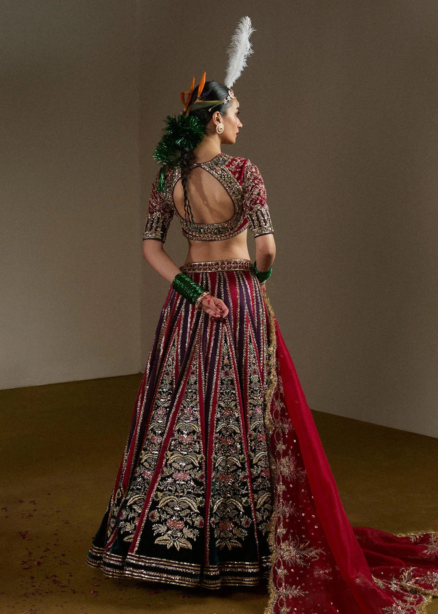 Model wearing Mushq from Hussain Rehar's Rehar Nagar Bridals '24, showcasing refined bridal craftsmanship. Pakistani clothes online in UK.