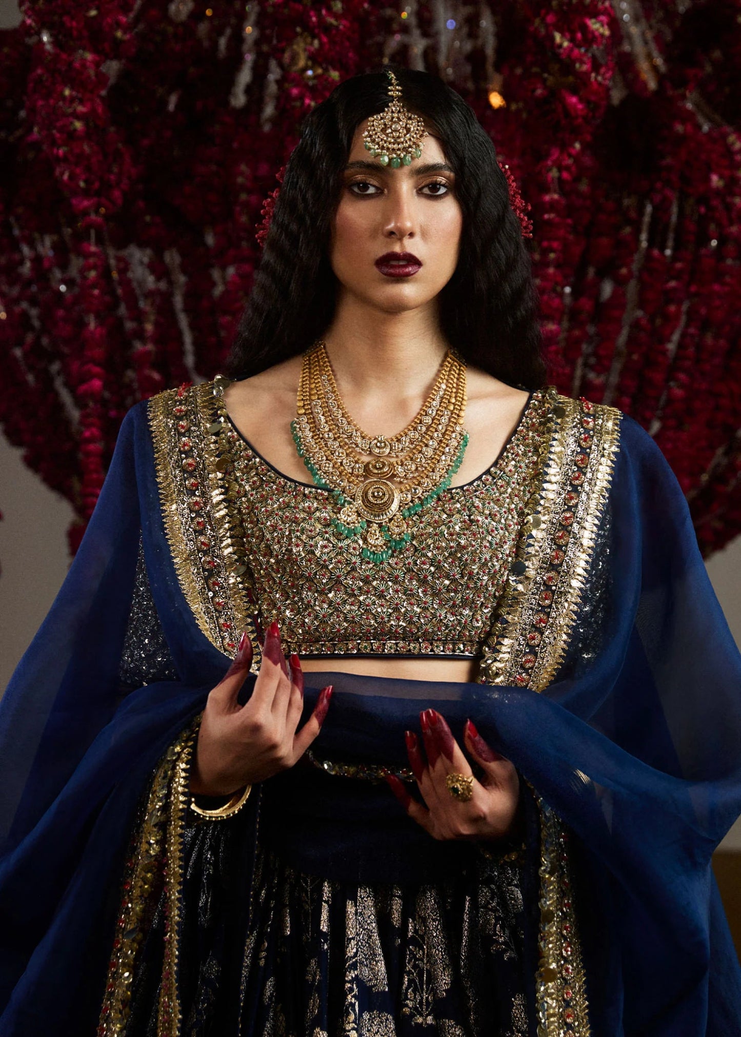 Model wearing Neelam II from Hussain Rehar's Rehar Nagar Bridals '24, an elegant bridal outfit. Pakistani clothes online in UK.