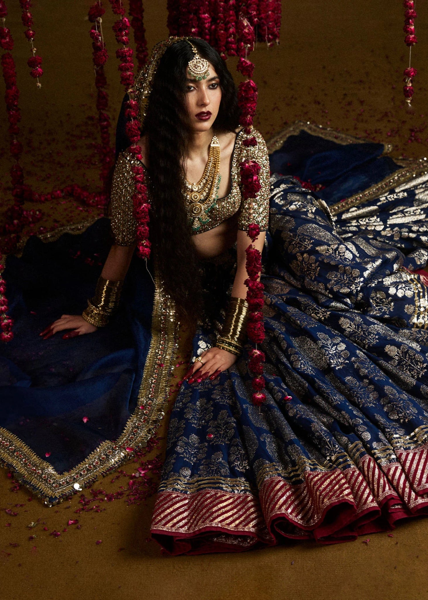 Model wearing Neelam II from Hussain Rehar's Rehar Nagar Bridals '24, an elegant bridal outfit. Pakistani clothes online in UK.