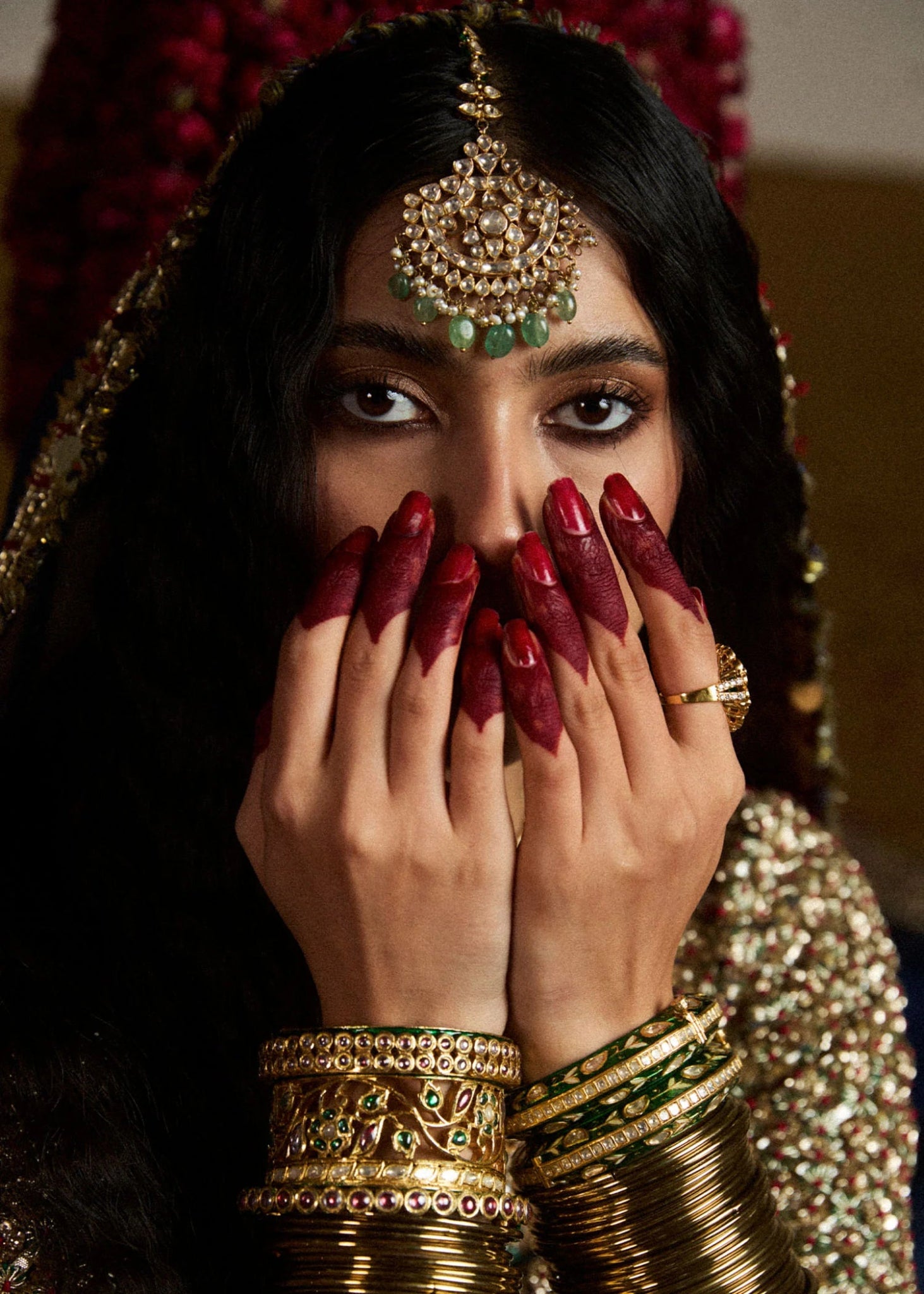 Model wearing Neelam II from Hussain Rehar's Rehar Nagar Bridals '24, an elegant bridal outfit. Pakistani clothes online in UK.