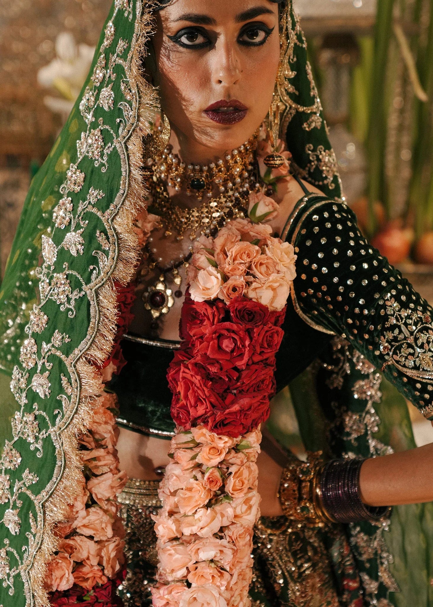 Model wearing Zarqoon from Hussain Rehar's Rehar Nagar Bridals '24, showcasing exquisite bridal attire. Pakistani clothes online in UK.