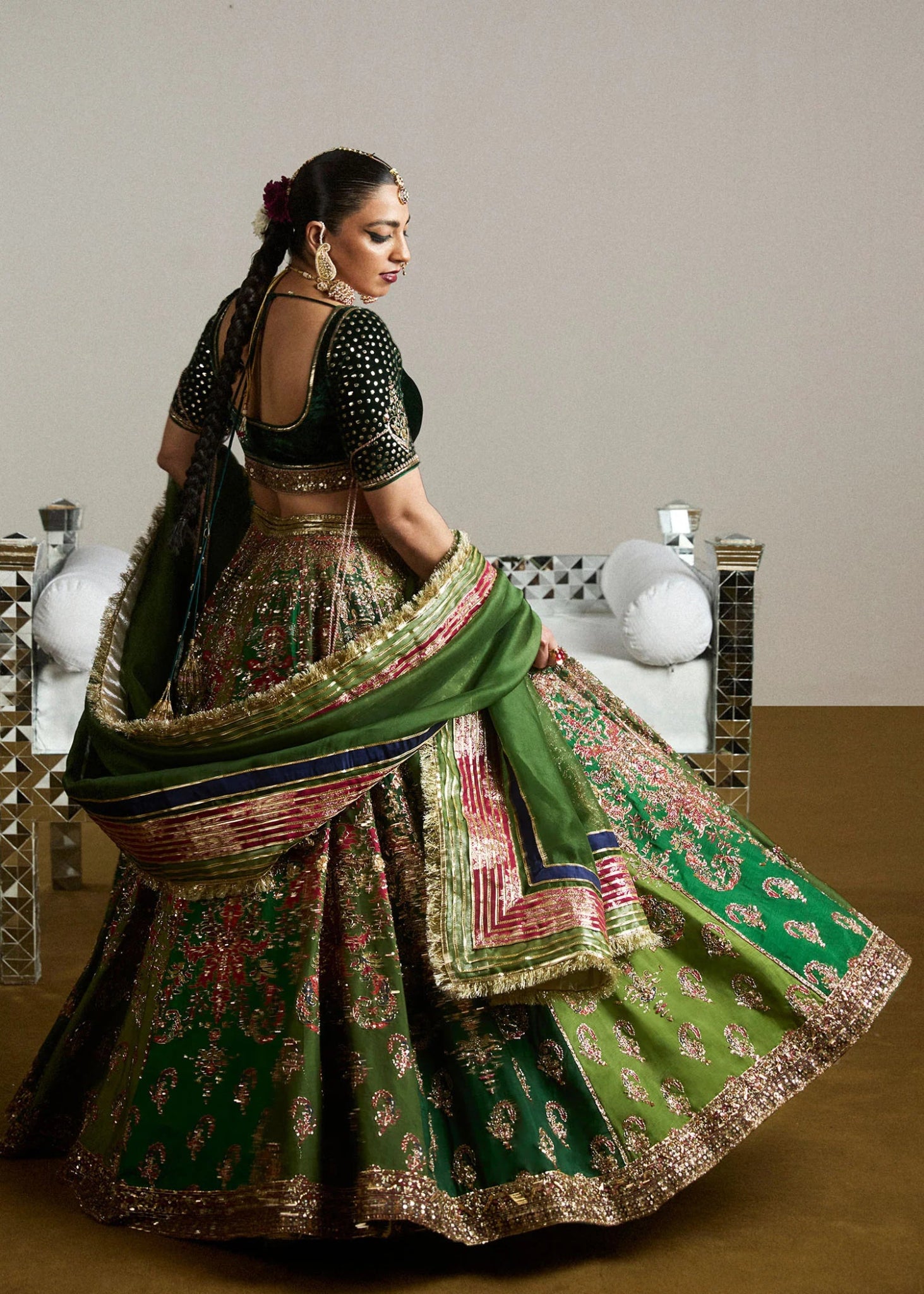 Model wearing Zarqoon from Hussain Rehar's Rehar Nagar Bridals '24, showcasing exquisite bridal attire. Pakistani clothes online in UK.