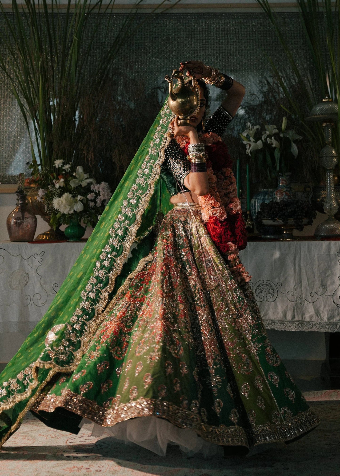 Model wearing Zarqoon from Hussain Rehar's Rehar Nagar Bridals '24, showcasing exquisite bridal attire. Pakistani clothes online in UK.