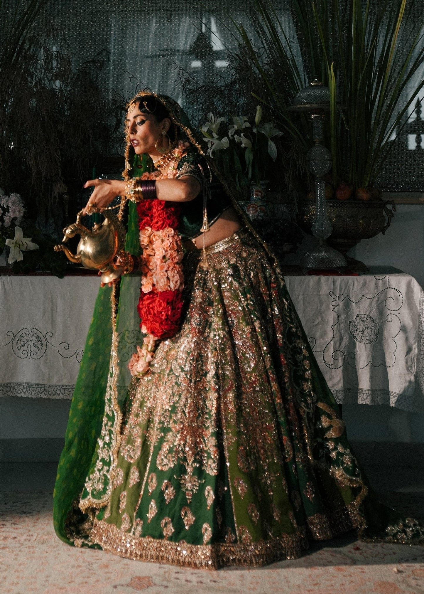 Model wearing Zarqoon from Hussain Rehar's Rehar Nagar Bridals '24, showcasing exquisite bridal attire. Pakistani clothes online in UK.