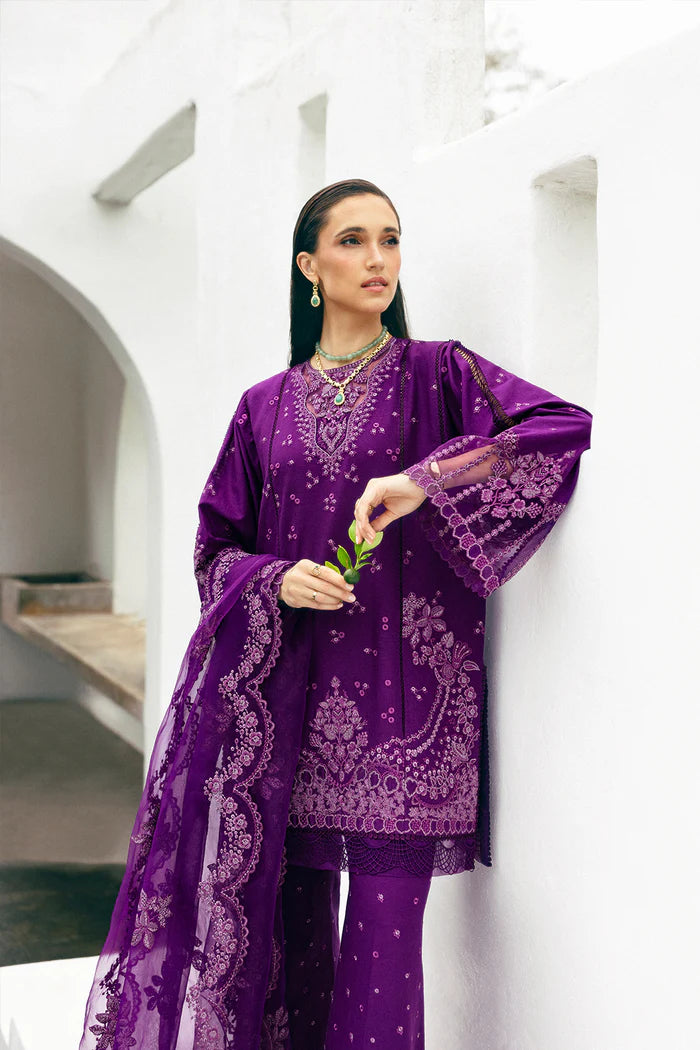 Model wearing deep purple Saira Rizwan ETOILE SREP02-25 from Sajri Eid Pret '25, Pakistani luxury pret, shop Pakistani clothes online in UK.