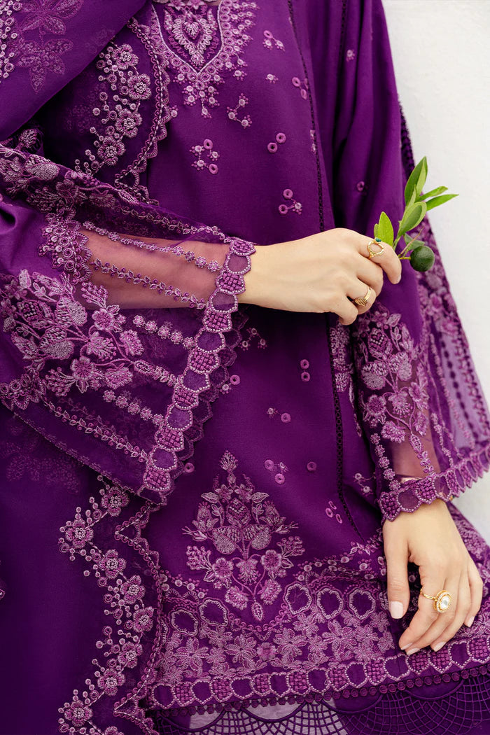 Model wearing deep purple Saira Rizwan ETOILE SREP02-25 from Sajri Eid Pret '25, Pakistani luxury pret, shop Pakistani clothes online in UK.