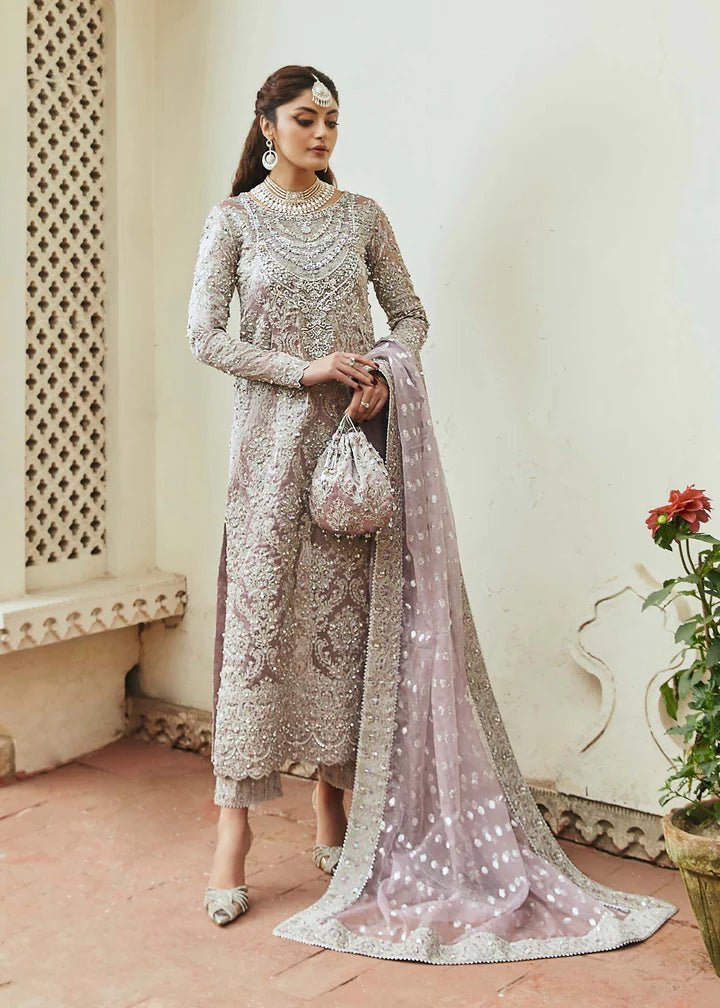 Model wearing lavender Nigar dress from Kanwal Malik, Afsheen Luxury Pret 2024 collection. Pakistani clothes online in UK, wedding clothes.