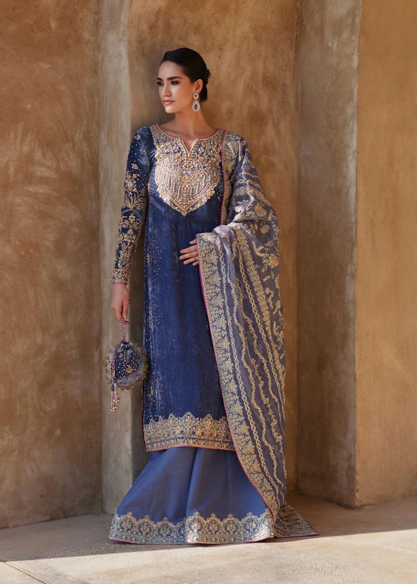 Model wearing Aleha from Kanwal Malik's Laira '24, showcasing a luxurious design. Pakistani clothes online in UK.