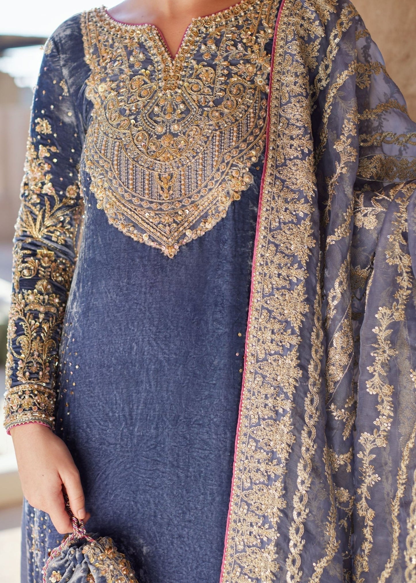 Model wearing Aleha from Kanwal Malik's Laira '24, showcasing a luxurious design. Pakistani clothes online in UK.