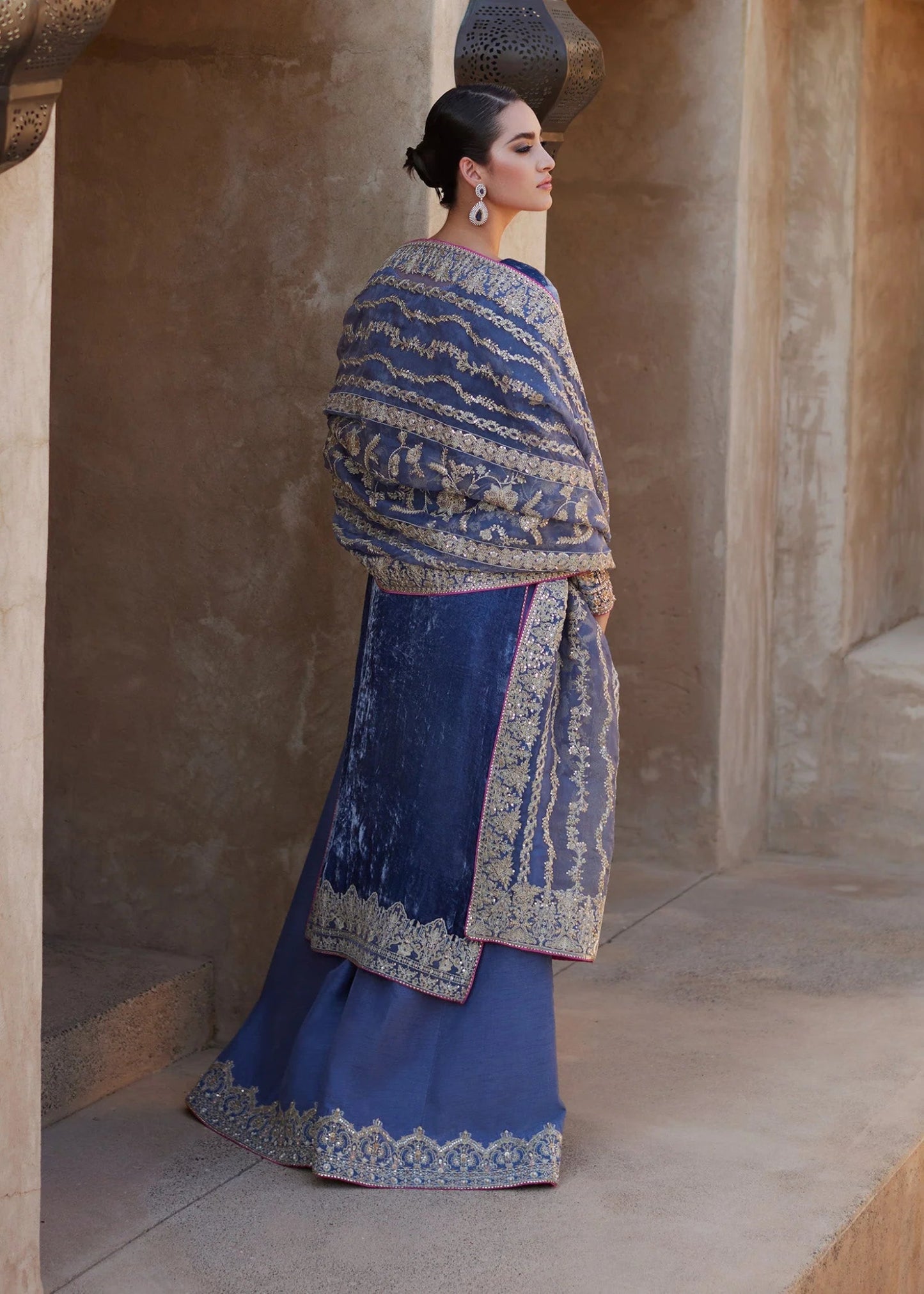 Model wearing Aleha from Kanwal Malik's Laira '24, showcasing a luxurious design. Pakistani clothes online in UK.