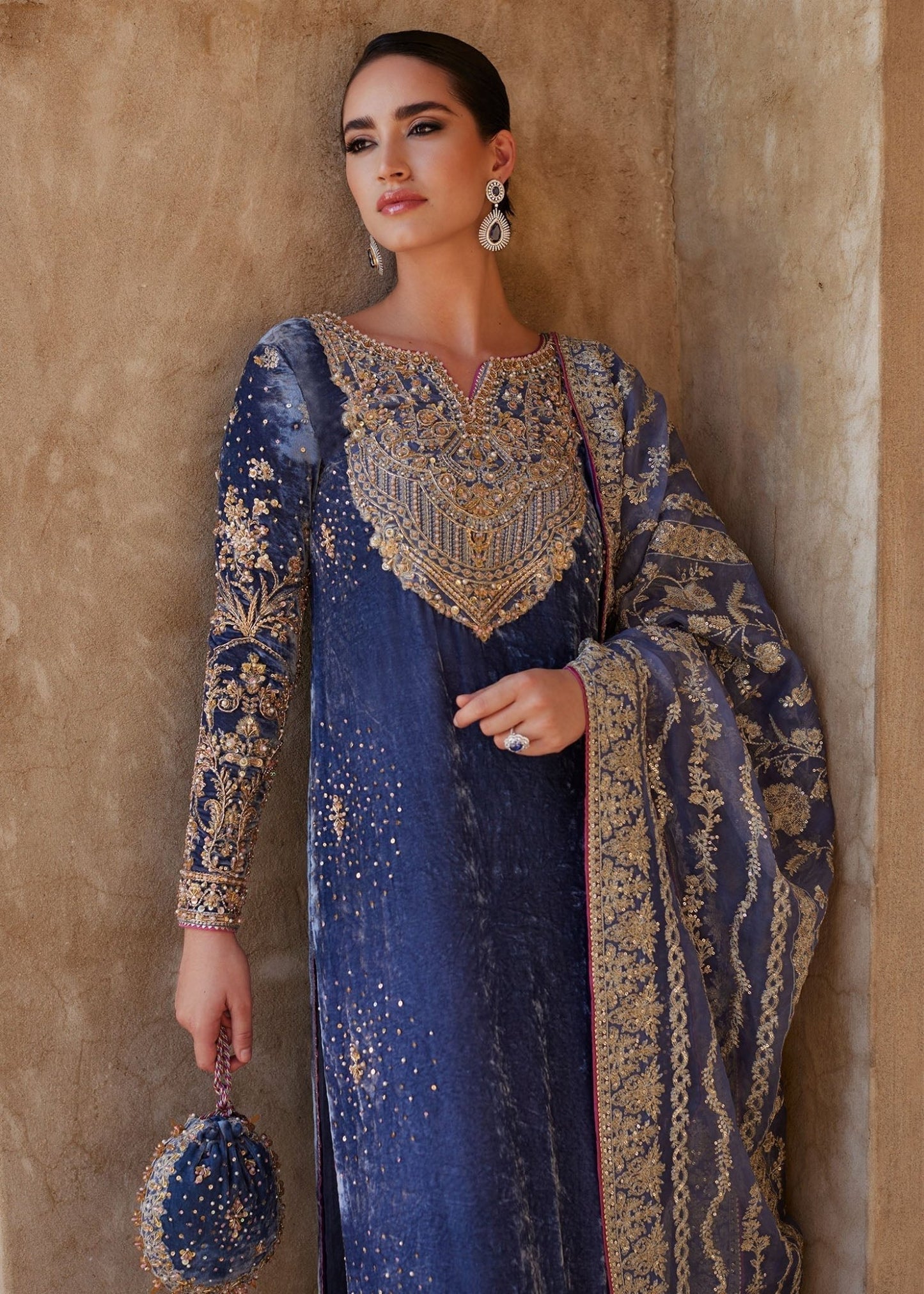 Model wearing Aleha from Kanwal Malik's Laira '24, showcasing a luxurious design. Pakistani clothes online in UK.