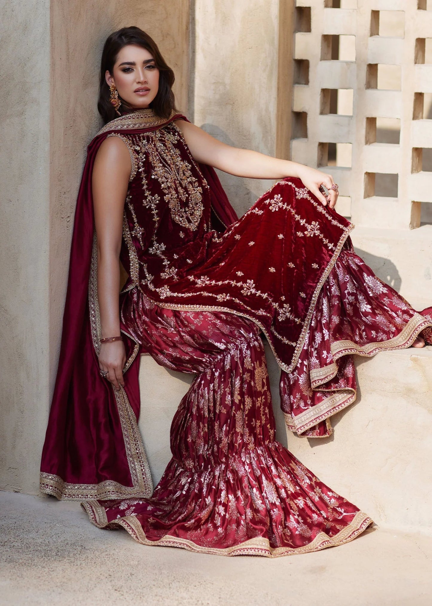 Model wearing Aline from Kanwal Malik's Laira '24, featuring luxurious design. Pakistani clothes online in UK, Luxury Pret.