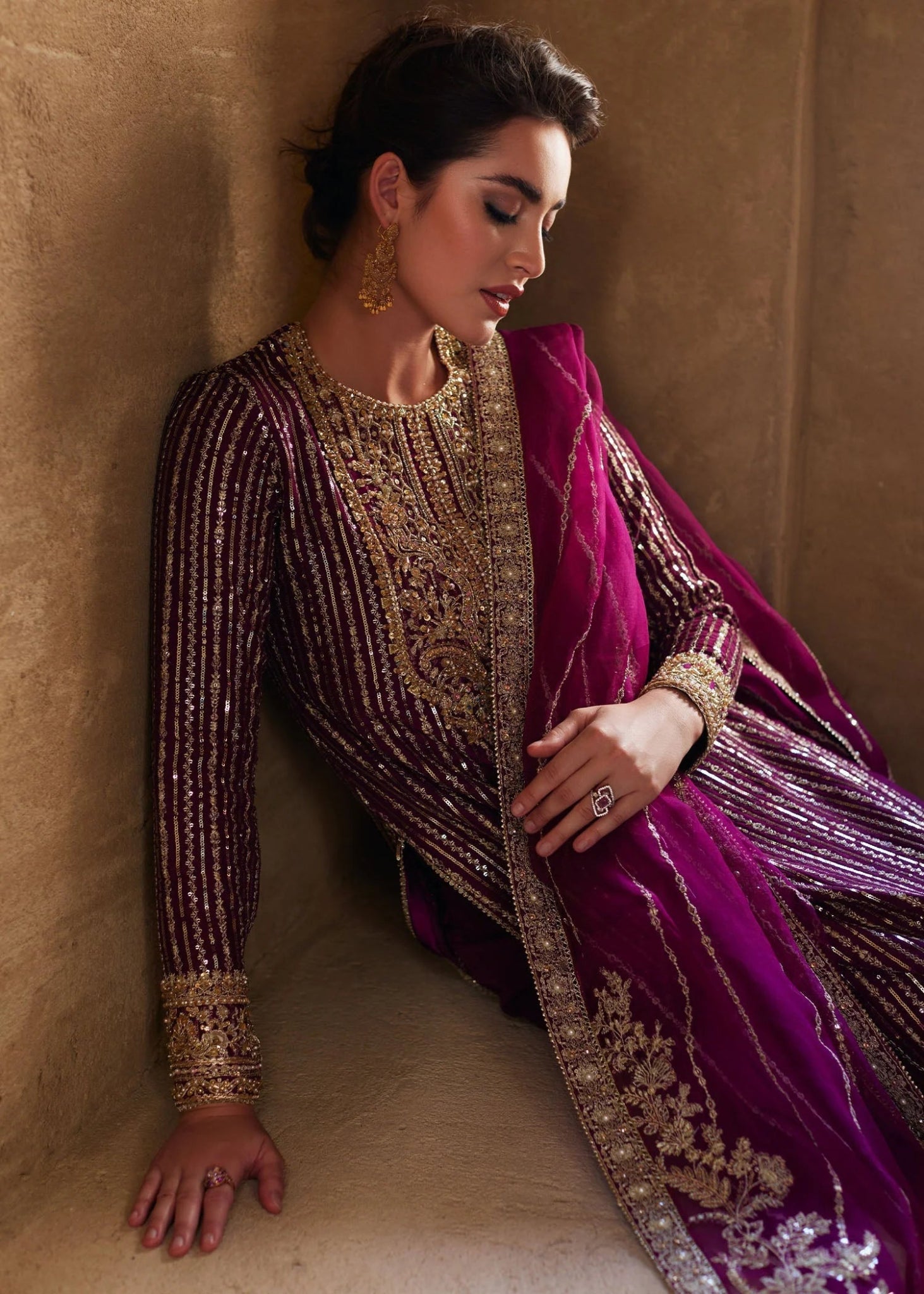 Model wearing Amara from Kanwal Malik's Laira '24, a luxurious design in a stunning ensemble. Pakistani clothes online in UK.