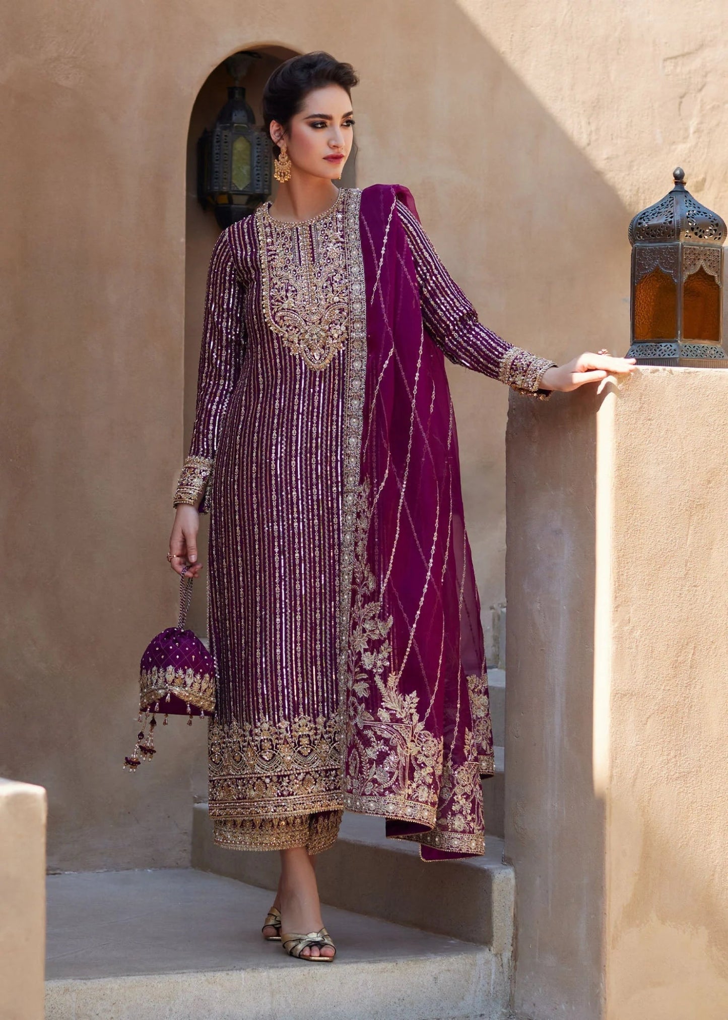 Model wearing Amara from Kanwal Malik's Laira '24, a luxurious design in a stunning ensemble. Pakistani clothes online in UK.