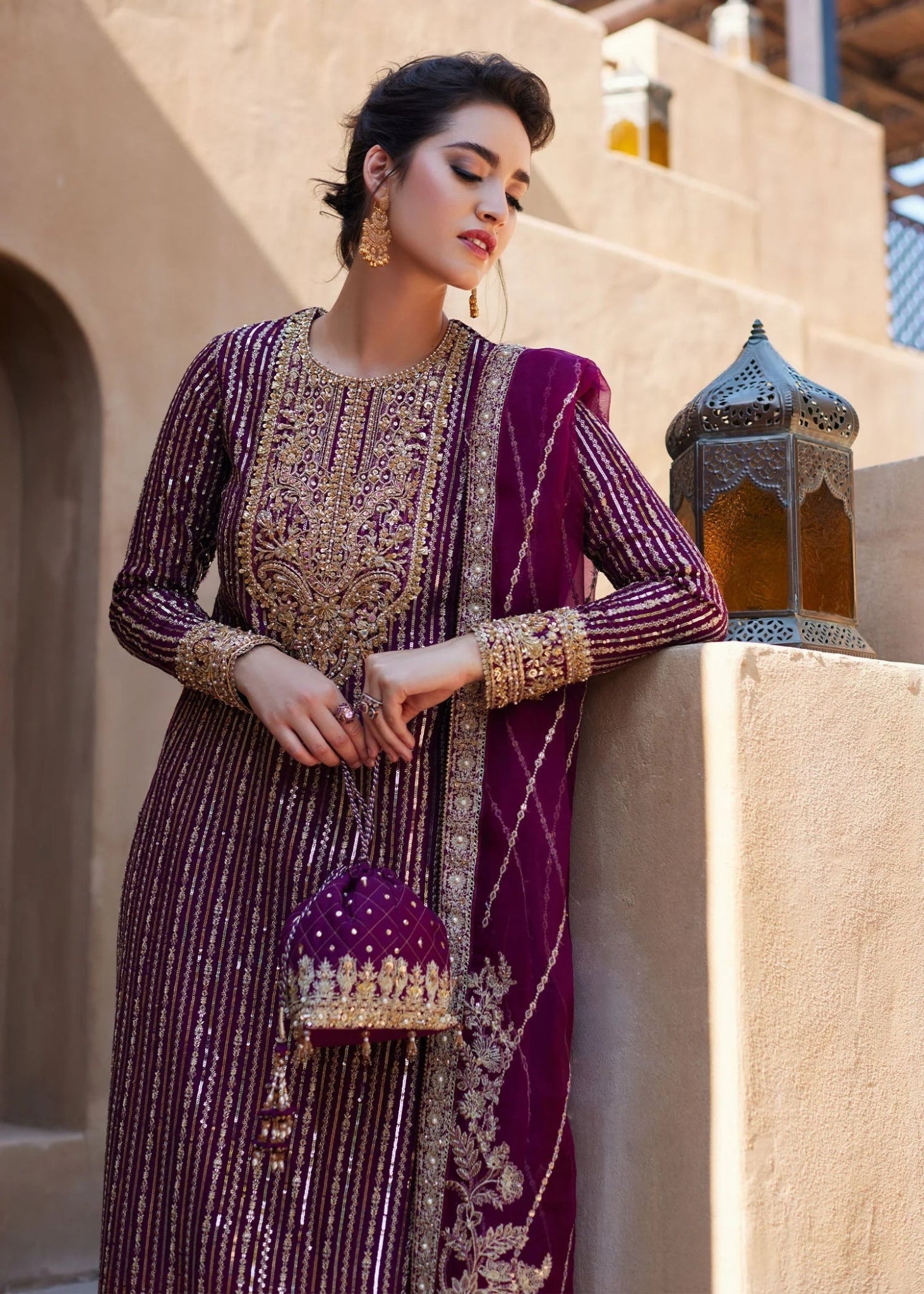 Model wearing Amara from Kanwal Malik's Laira '24, a luxurious design in a stunning ensemble. Pakistani clothes online in UK.