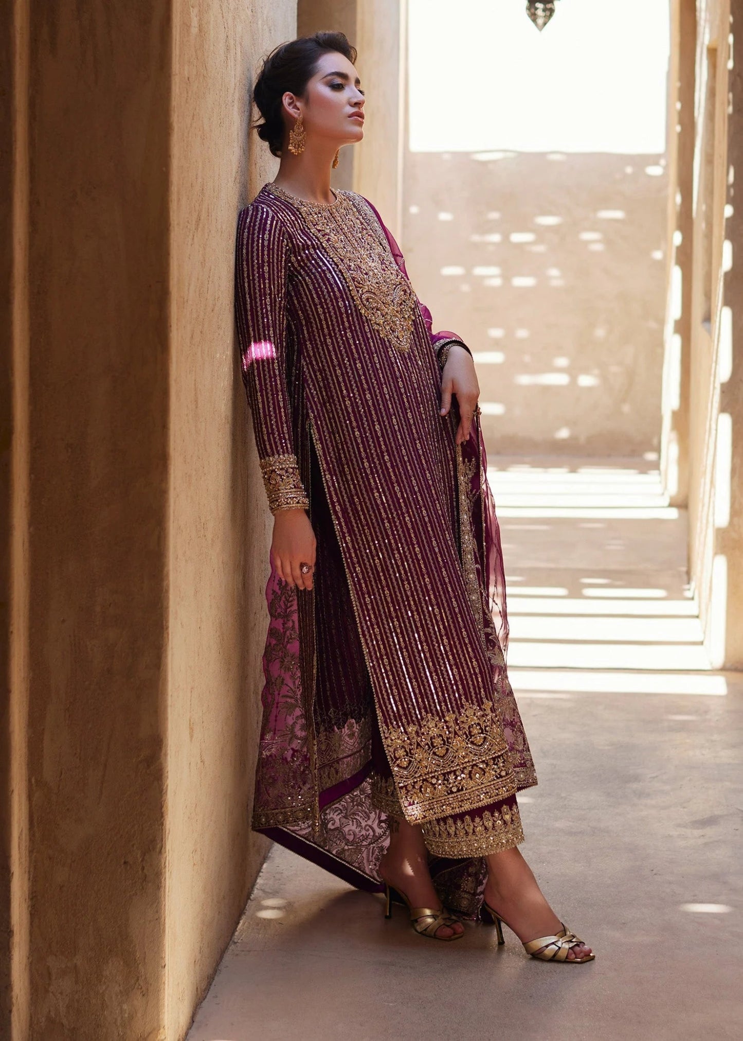 Model wearing Amara from Kanwal Malik's Laira '24, a luxurious design in a stunning ensemble. Pakistani clothes online in UK.