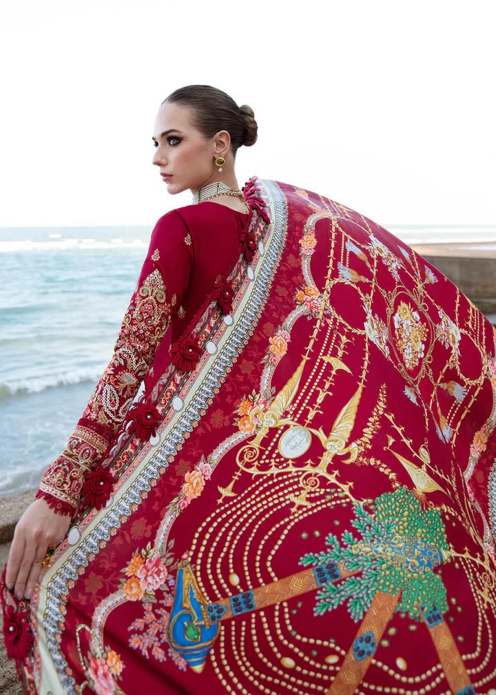 Model wearing Kanwal Malik Sareen Luxury Lawn’24 Rose dress, enriching Pakistani clothes and lawn suits online in the UK.