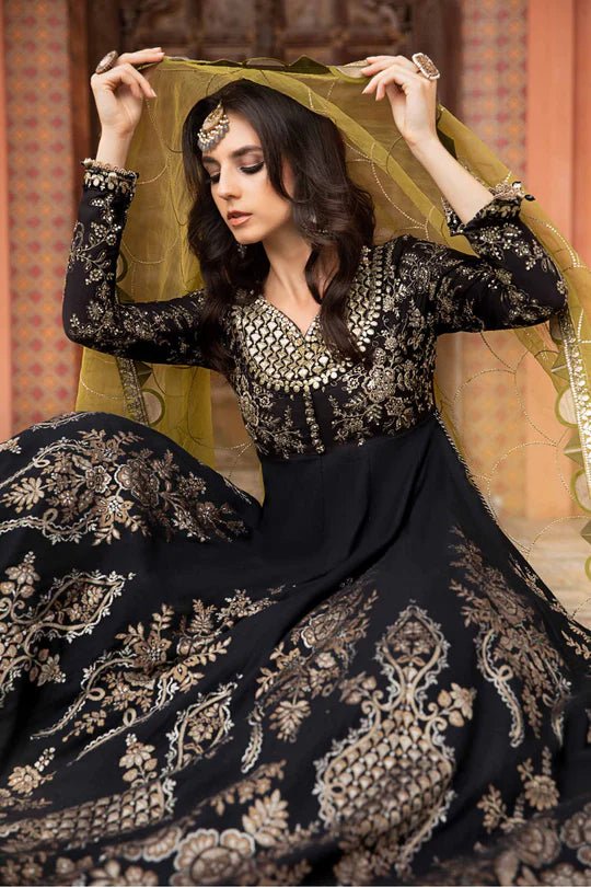 Model wearing Maria B Black CST - 703 dress, showcasing Pakistani clothes online in UK at Signature Labels