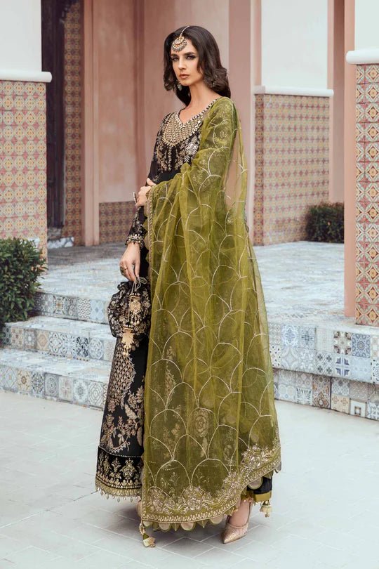 Model wearing Maria B Black CST - 703 dress, showcasing Pakistani clothes online in UK at Signature Labels