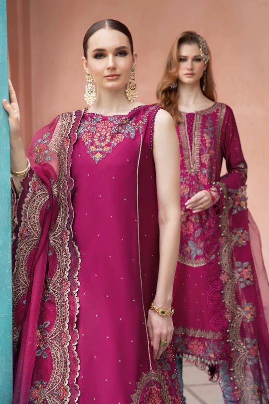 Maria B UK Magenta CST - 704, elegant Pakistani clothes with intricate embroidery.