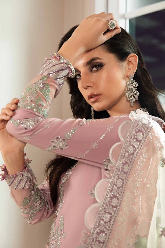 Model wearing Maria B Mauve CST - 706 dress, showcasing Pakistani clothes in UK