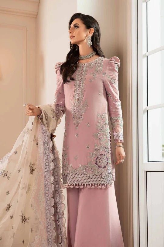 Model wearing Maria B Mauve CST - 706 dress, showcasing Pakistani clothes in UK