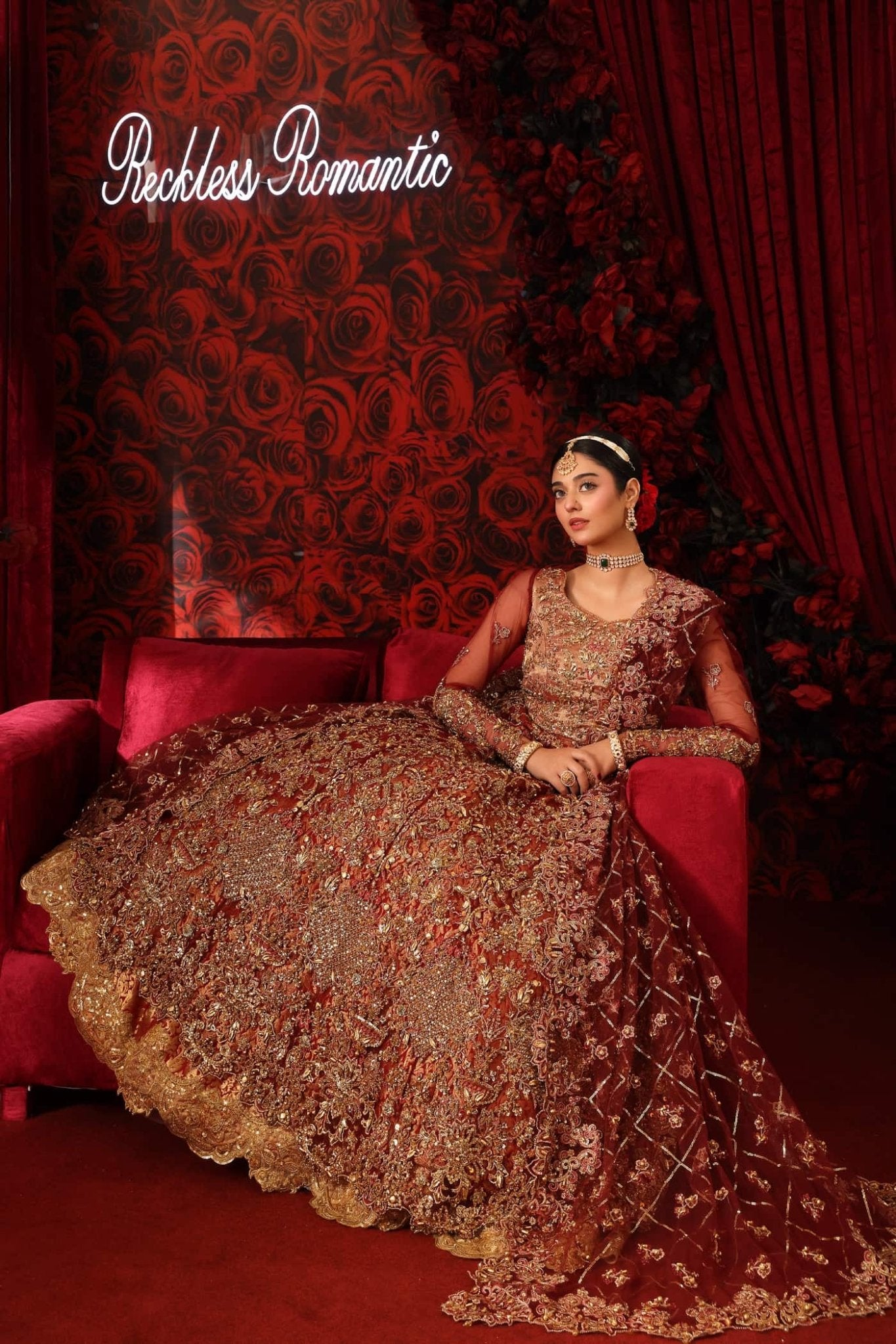 Model wearing Reckless Romance from Musferah Saad's Reckless Romantic in elegant pastel shades. Pakistani clothes online in UK at Signature Labels