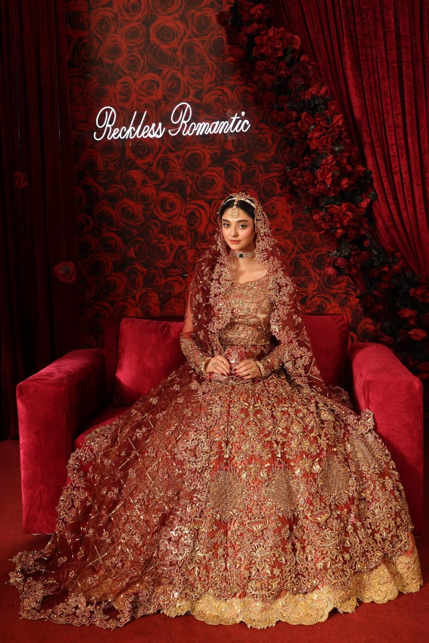 Model wearing Reckless Romance from Musferah Saad's Reckless Romantic in elegant pastel shades. Pakistani clothes online in UK at Signature Labels