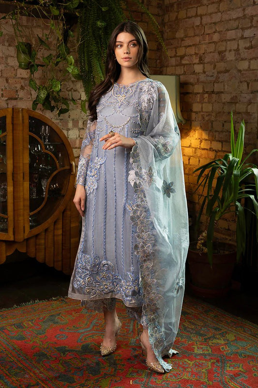 Model wearing Elpis from Mushq's Espoir Luxury Pret '24 collection in soft mint green. Luxury pret, festive, Pakistani clothes online in UK.