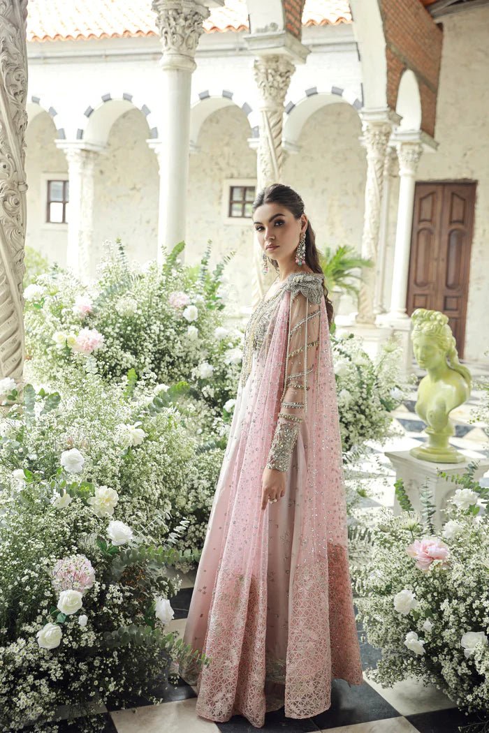 Model wearing Zuri from Mysie by Tahira's Arzu Bridals '24 collection in radiant ivory. Wedding wear, bridal, Pakistani clothes online in UK.