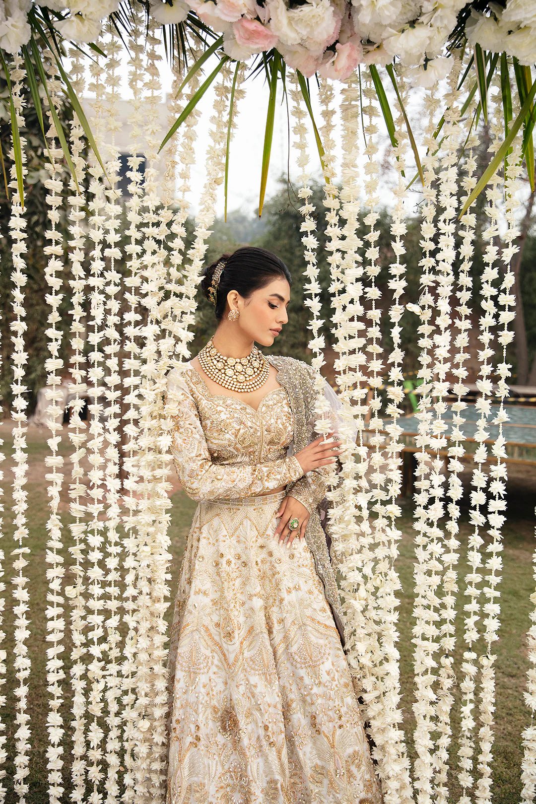 Model wearing Eshaal dress from Mysie by Tahira, Poetique Bridal 24 collection. Pakistani clothes online in UK.