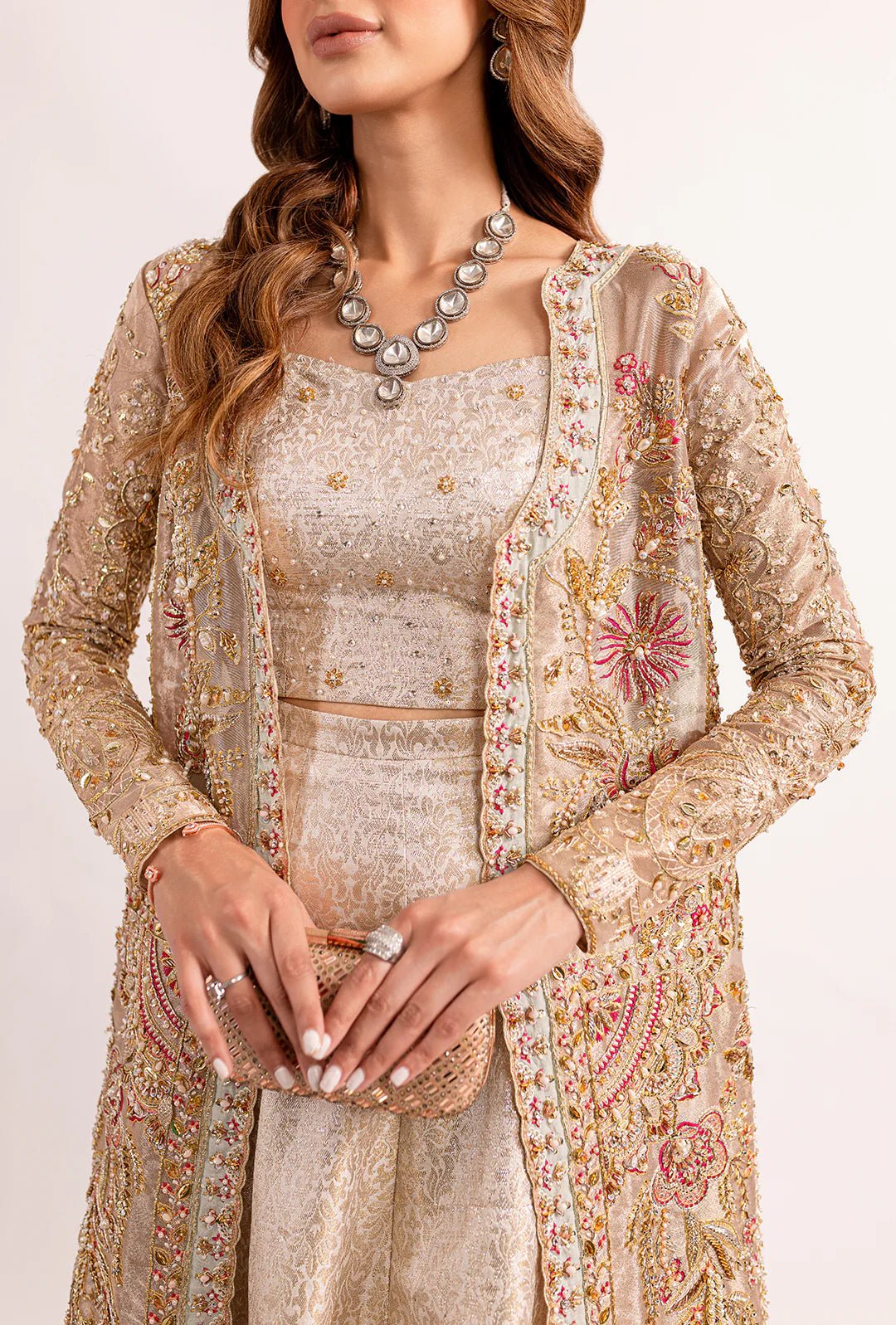 Model wearing HUMA dress from Mysie by Tahira, Zahra Luxury Pret 24 collection. Pakistani clothes online in UK.