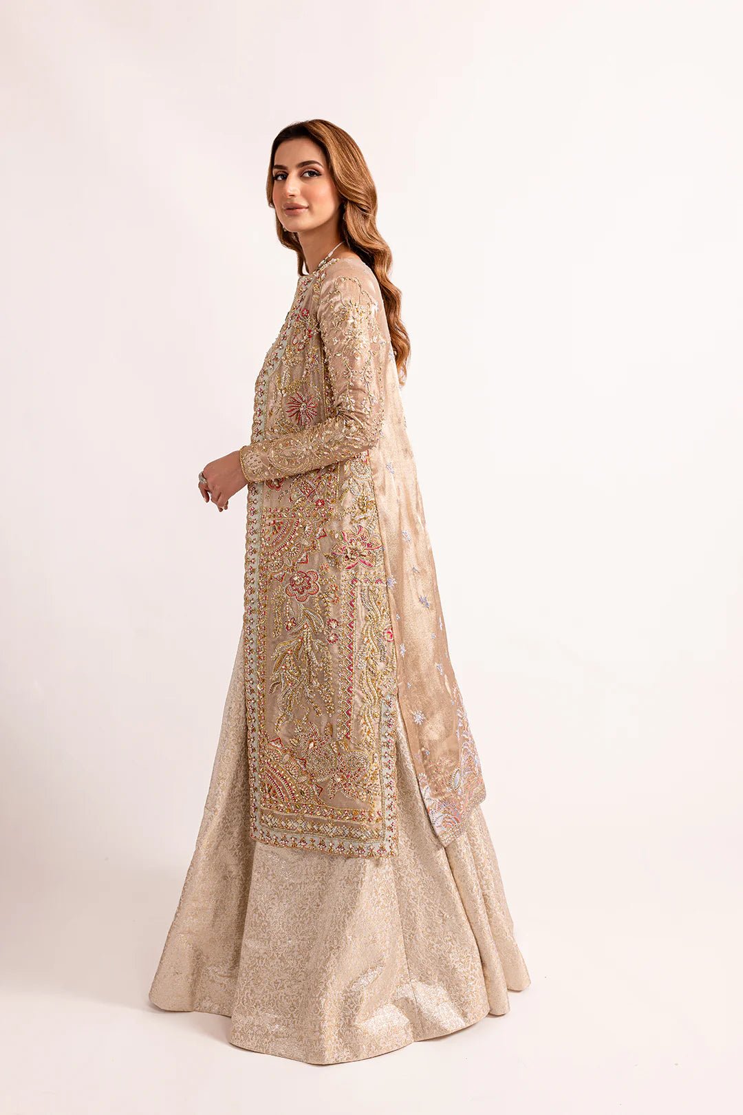 Model wearing HUMA dress from Mysie by Tahira, Zahra Luxury Pret 24 collection. Pakistani clothes online in UK.